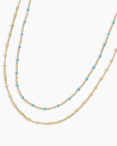 gorjana Women's Adjustable Capri Layer Necklace with Turquoise Enamel Beads, 18K Gold Plated Double Chain
